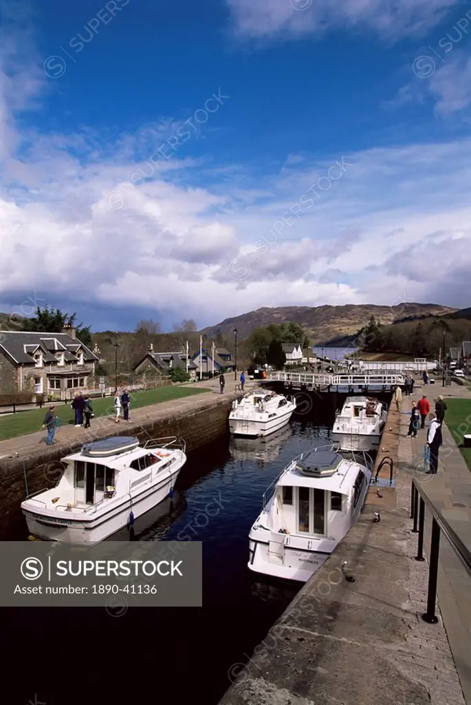 Locks on the Caledonian Canal, Fort Augustus, Highland region, Scotland, United Kingdom, Europe