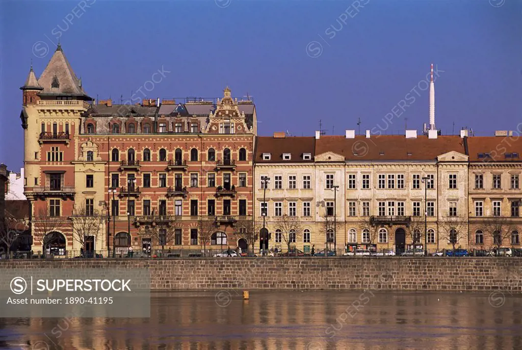 Riverside Baroque buildings, Stare mesto, Prague, Czech Republic, Europe