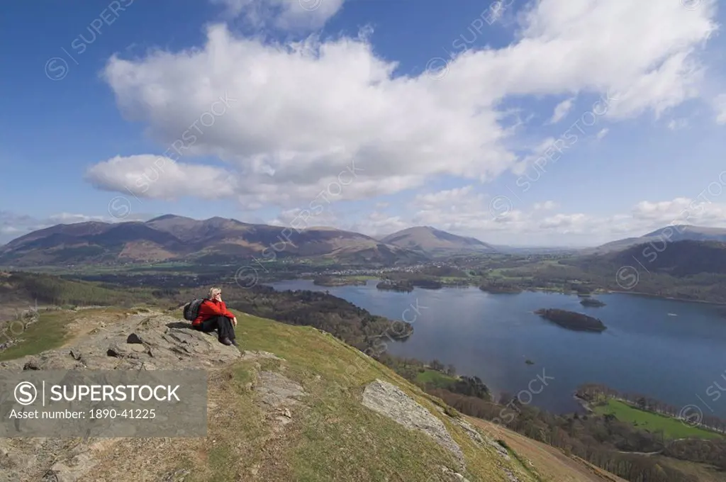 View of Derwent Water from Catbells, Lake District National Park, Cumbria, England, United Kingdom, Europe