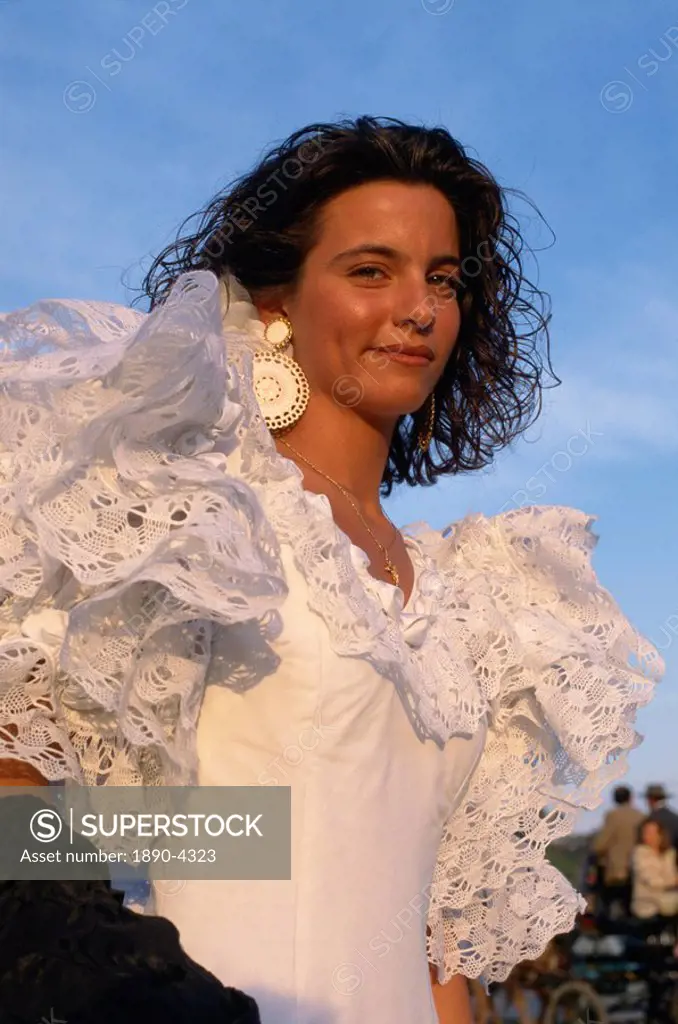 Woman in flamenco dress, April Fair, Seville, Andalucia, Spain, Europe