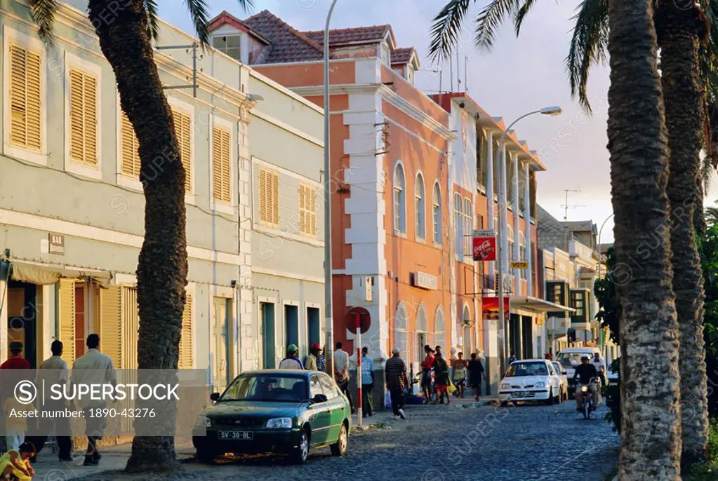 Street scene on sea front in Mindelo, capital of Sao Vicente Island, Cape Verde Islands, Atlantic Ocean