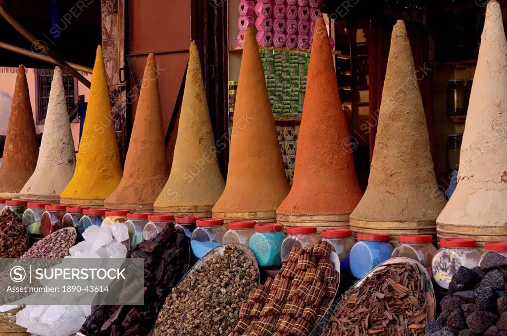 Spices in the souks of the Medina, Marrakesh, Morocco, North Africa, Africa