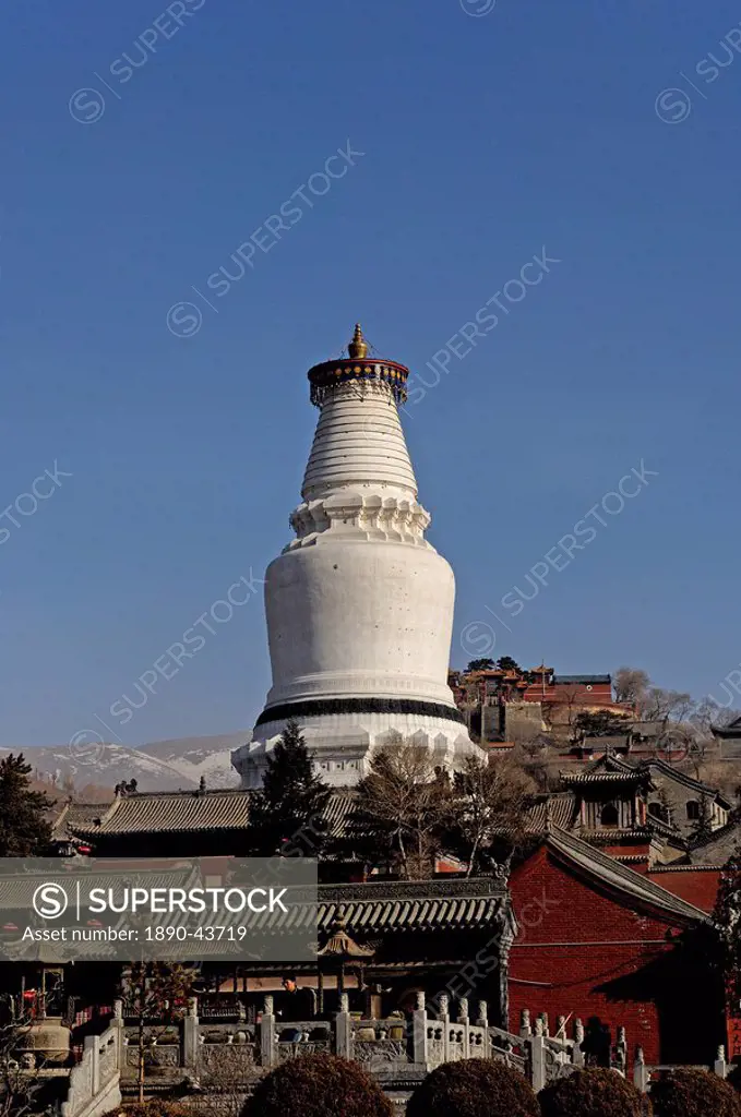 The Great White Pagoda Da Baita, Tayuan Temple Tayuan Si, one of China´s most ancient Buddhist sites, Five Terrace Mountain Wutai Shan, Shanxi, China,...