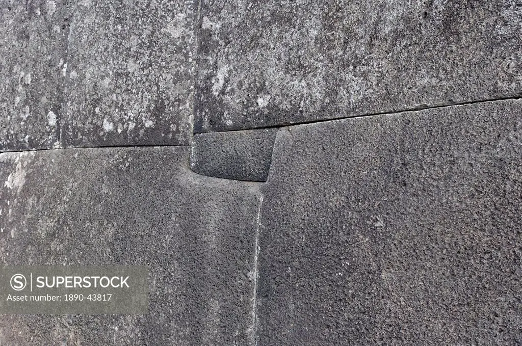 Detail of perfectly carved and fitted stone blocks similar to walls found in at Tiahuanaco in Bolivia and Inca sites in Peru, Ahu Tahira stone platfor...