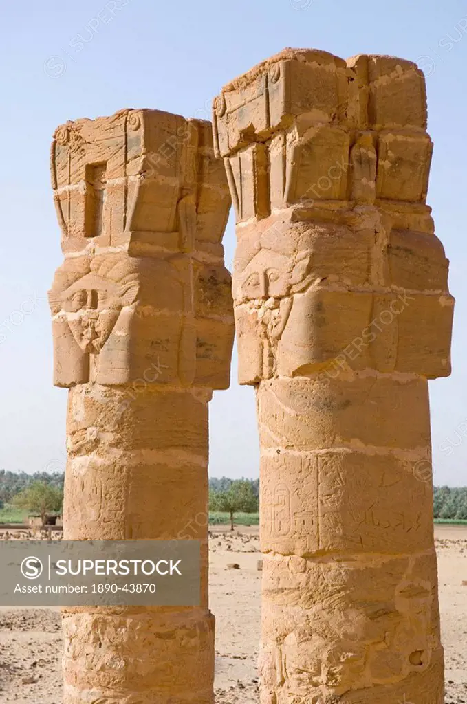 The standing columns of the temple of the goddess Mut at Jebel Barkal, UNESCO World Heritage Site, near Karima, Sudan, Africa