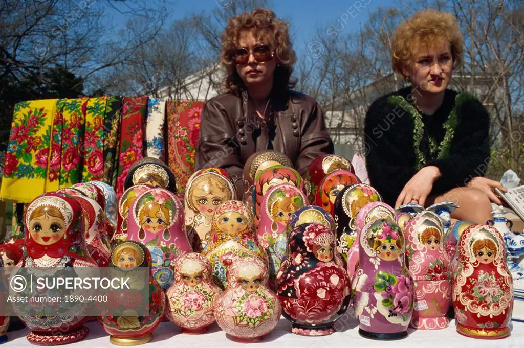 Women sell nesting dolls, Kraevecheski museum, Sakhalin, Russian Far East, Russia, Europe