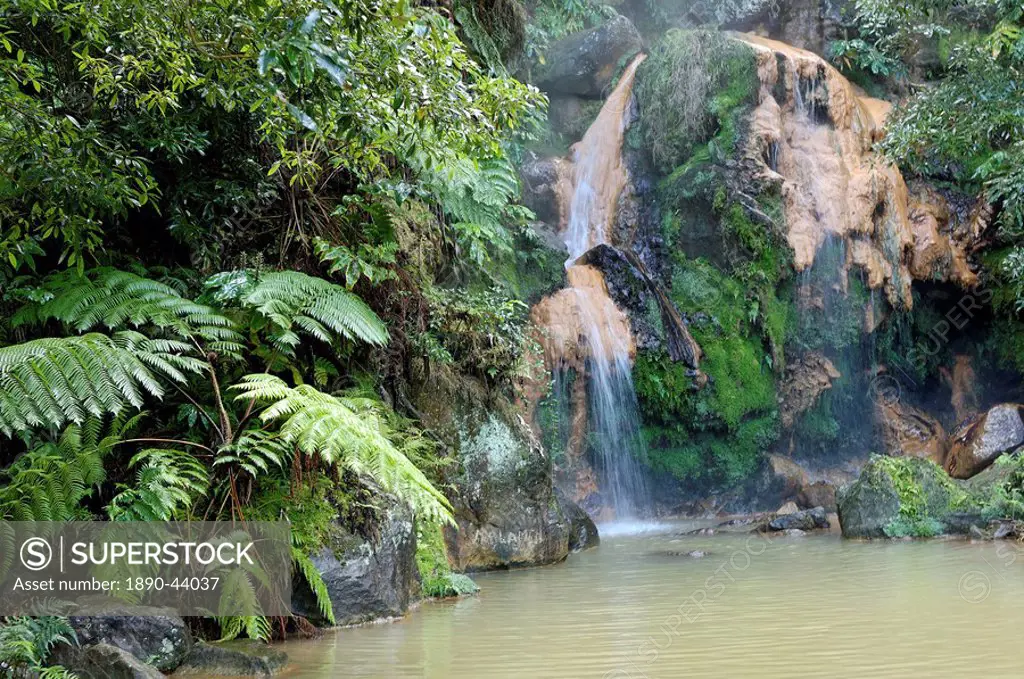 Caldeira Velha hot waterfalls, Sao Miguel Island, Azores, Portugal, Europe