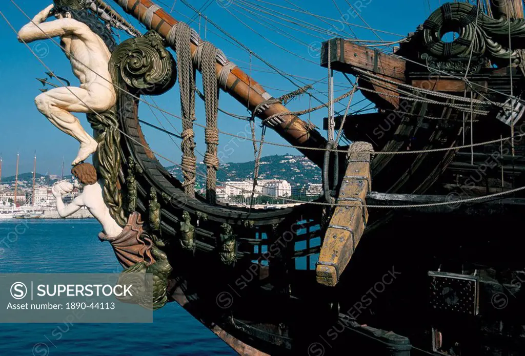 Ship used in the film ´Pirates´, Cannes, Alpes Maritimes, Cote d´Azur, Provence, France, Mediterranean, Europe