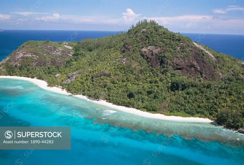 Aerial, Ile Therese, northwest coast, island of Mahe, Seychelles, Indian Ocean, Africa