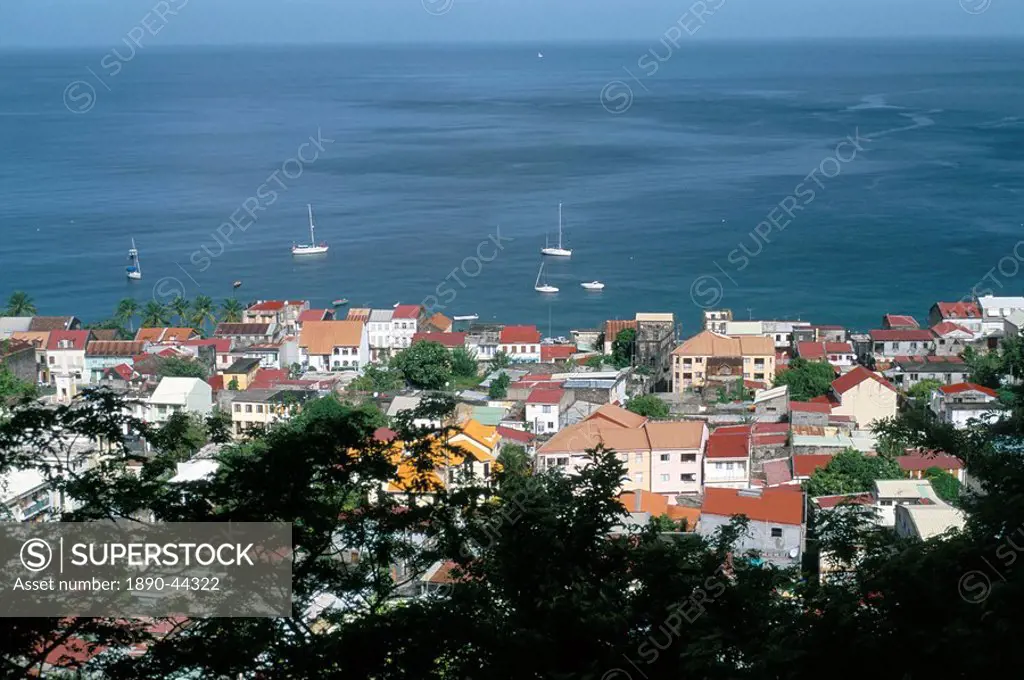 Coast and town of Saint Pierre, northwest coast, island of Martinique, French Lesser Antilles, West Indies, Central America