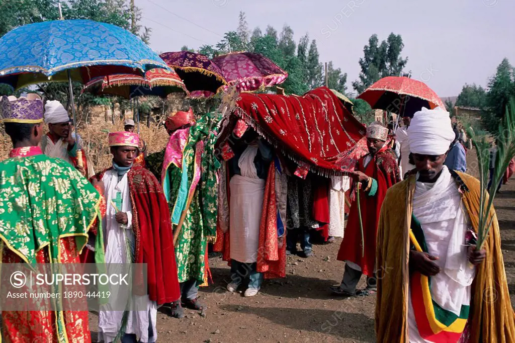 Men in procession during the Christian festival of Rameaux, Axoum Axum Aksum, Tigre region, Ethiopia, Africa
