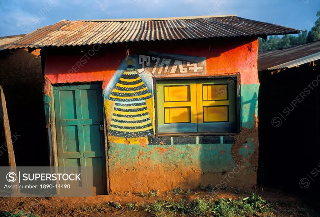Decorated building in the village of Goulisoo, Oromo area, Welega state, Ethiopia, Africa