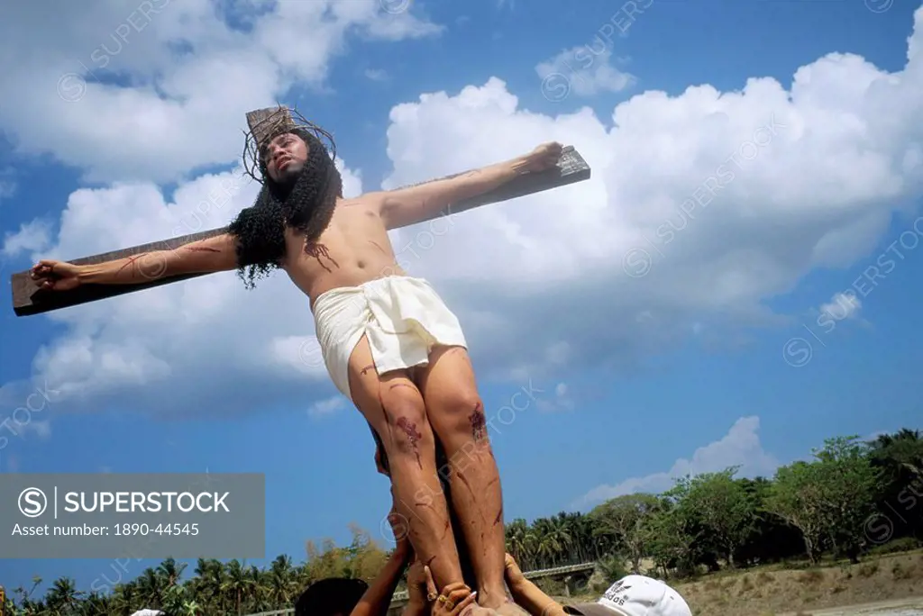 Crucifixion, Christ of Calvary, Easter procession, Morionnes, island of Marinduque, Philippines, Southeast Asia, Asia