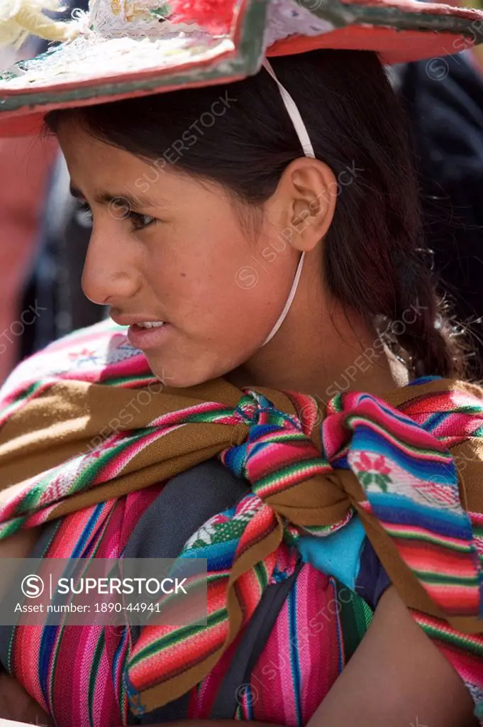 Girl in coloured shawls, Sucre, Bolivia, South America