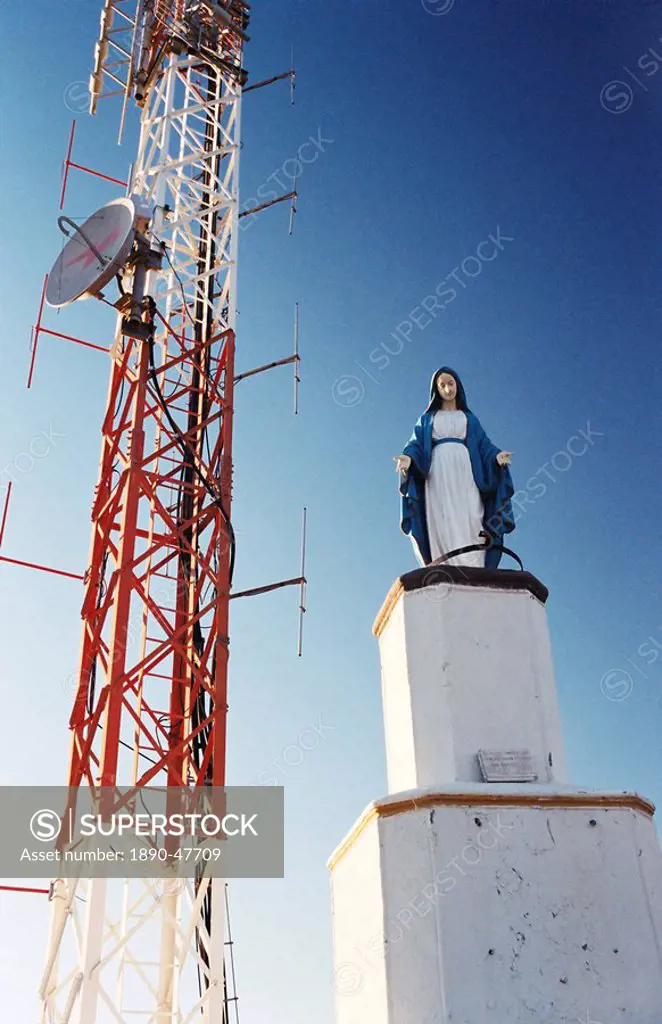 Statue of the Virgin Mary and communications tower, Vicuna, Elqui Valley, Chile, South America