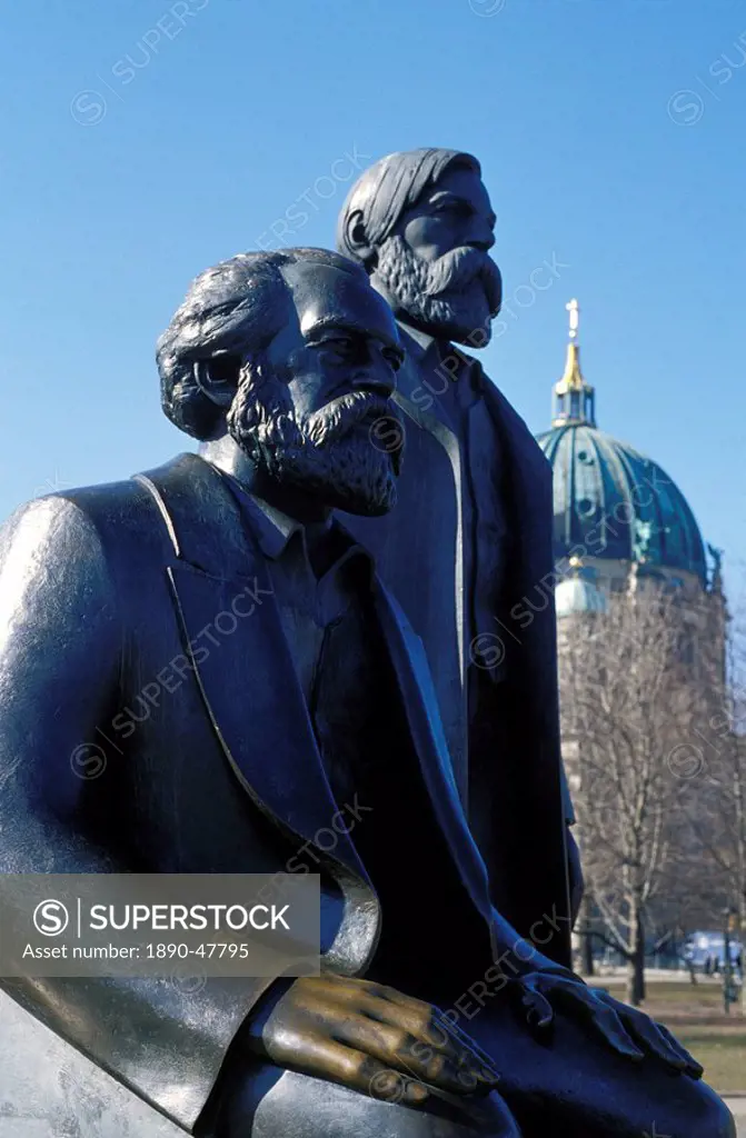 Close_up of statue of Marx and Engels, Alexanderplatz square, Mitte, Berlin, Germany, Europe
