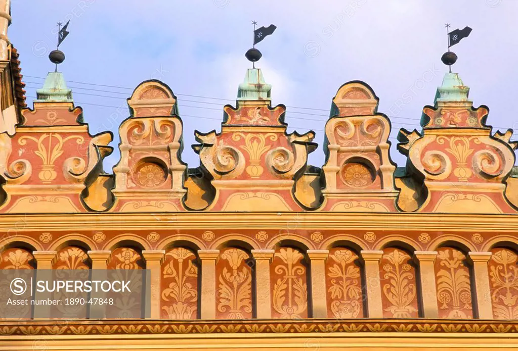 Detail of Renaissance Thurzov dom house facade, dating from 1532, in town of Levoca, Presov Region, Spis, Slovakia, Europe