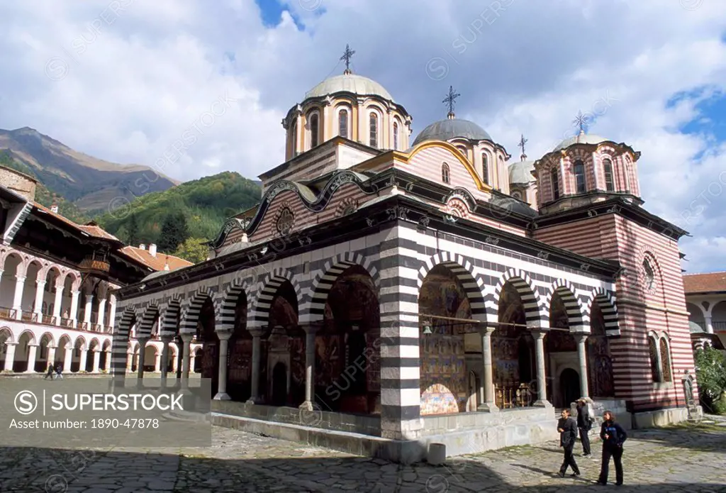 Nativity church in courtyard of Rila monastery, UNESCO World Heritage Site, Rila Mountains, Bulgaria, Europe