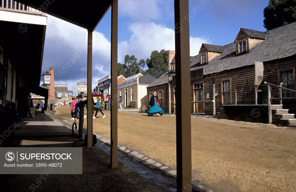 Main street in historical gold mining village of Sovereign Hill, Ballarat, Victoria, Australia, Pacific