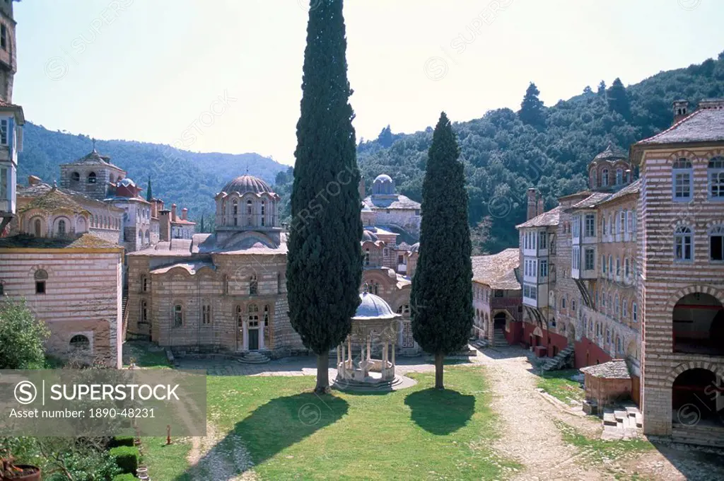 Chilandary monastery, destroyed by fire since this image was taken, Athos, Greece, Europe