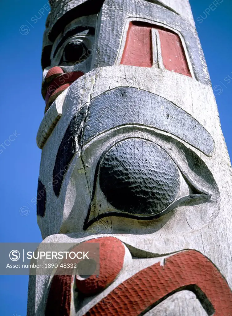 Detail of totem pole, Queen Charlotte Islands, British Columbia B.C., Canada, North America