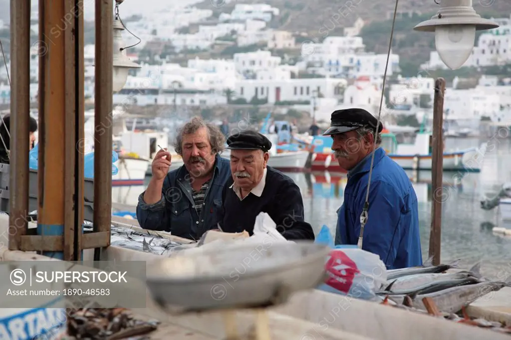 Mikonos fish market, Cyclades, Greek Islands, Greece, Europe