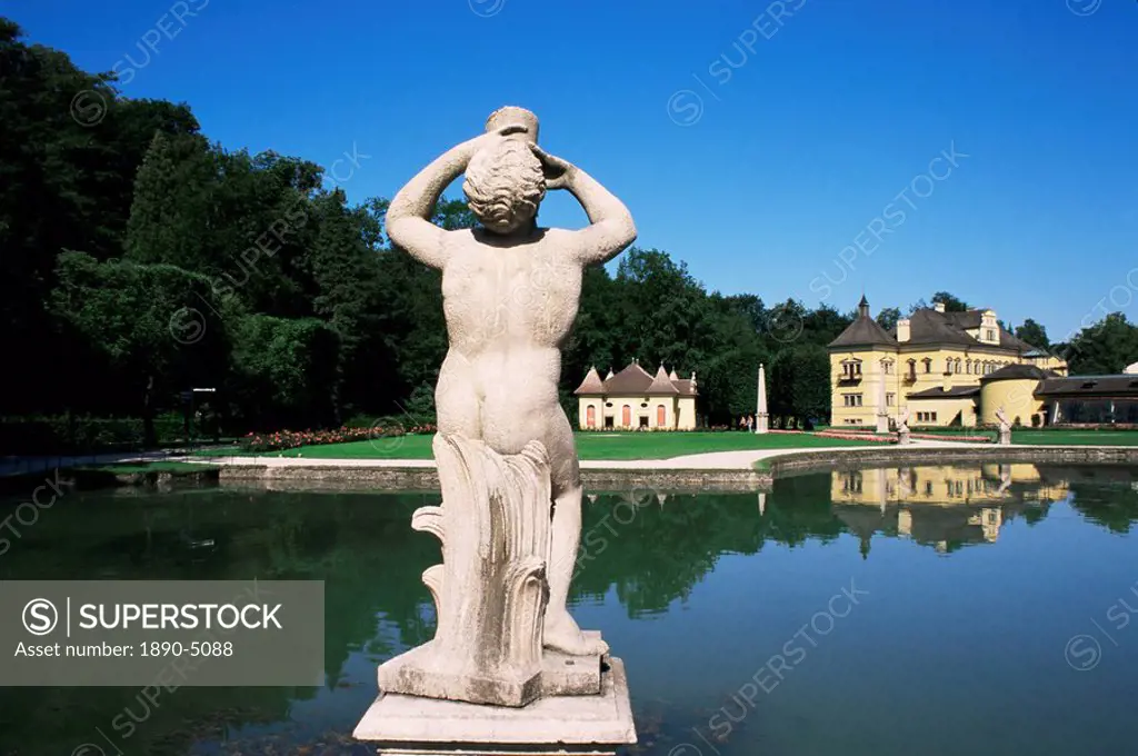 Pond and gardens, Schloss Hellbrunn, near Salzburg, Austria, Europe