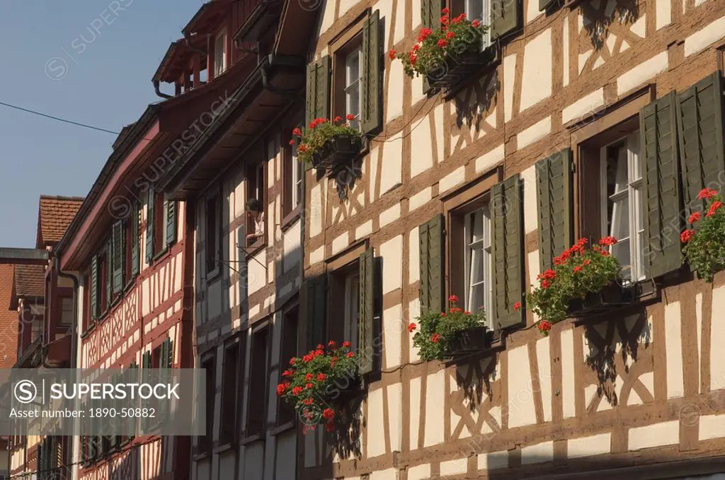 Traditional architecture, buildings in main square, Meersburg, Baden_Wurttemberg, Lake Constance, Germany, Europe