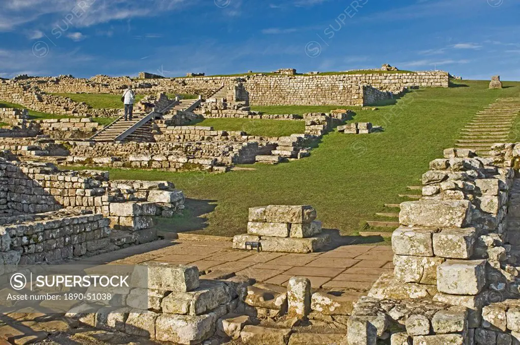 Housesteads Roman Fort from the south gate, Hadrians Wall, UNESCO World Heritage Site, Northumbria, England, United Kingdom, Europe
