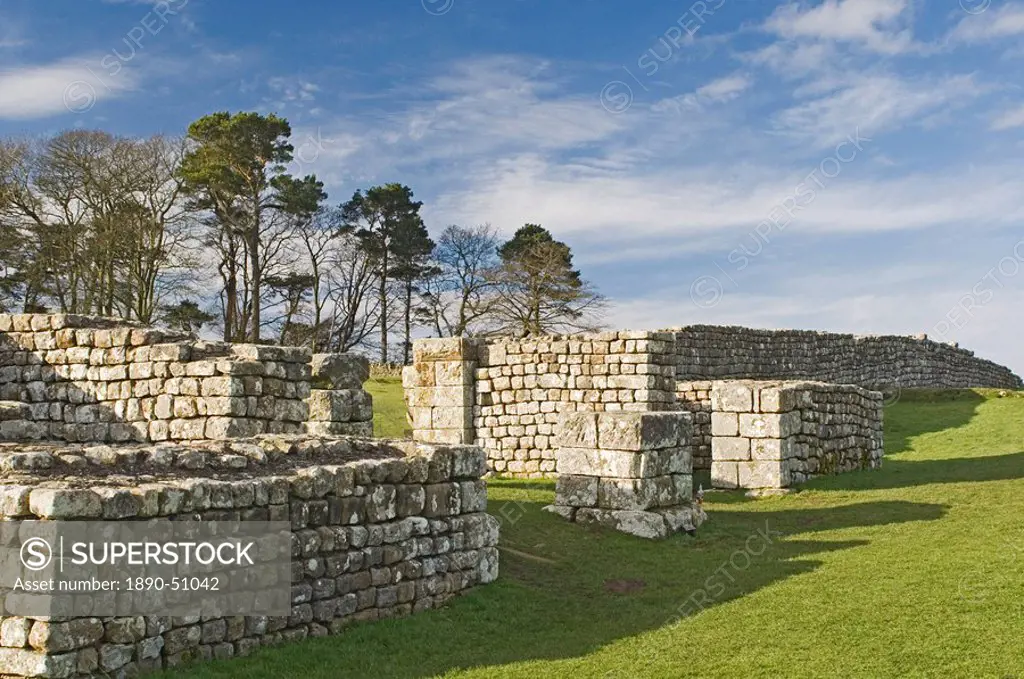 West gate of Housesteads Roman Fort, Hadrians Wall, UNESCO World Heritage Site, Northumbria, England, United Kingdom, Europe