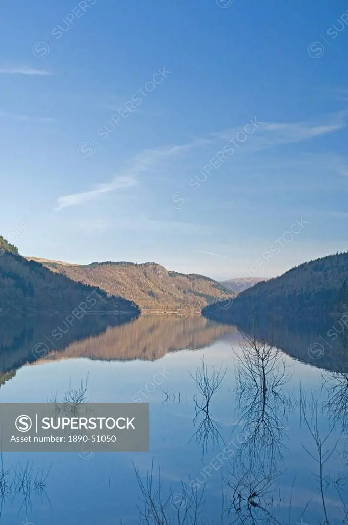Looking north over Lake Thirlmere, a dam at the north end enlarged the lake which supplies water to Manchester, Lake District National Park, Cumbria, ...