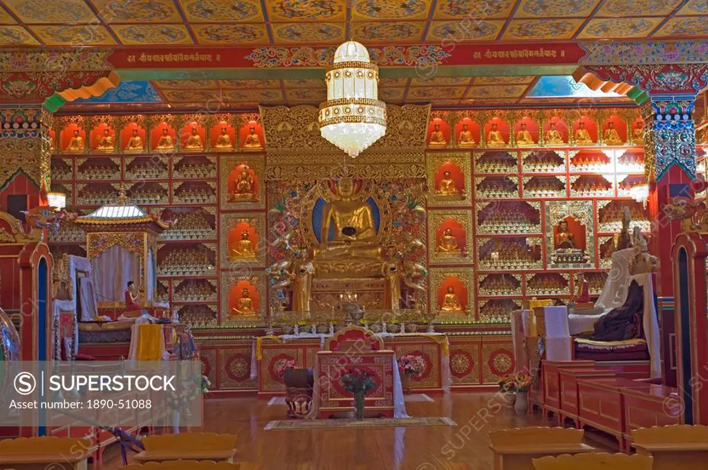The Shrine Room, Kagyu Samye Ling Monastery and Tibetan Centre, Eskdalemuir, Dumfries and Galloway, Scotland, United Kingdom, Europe