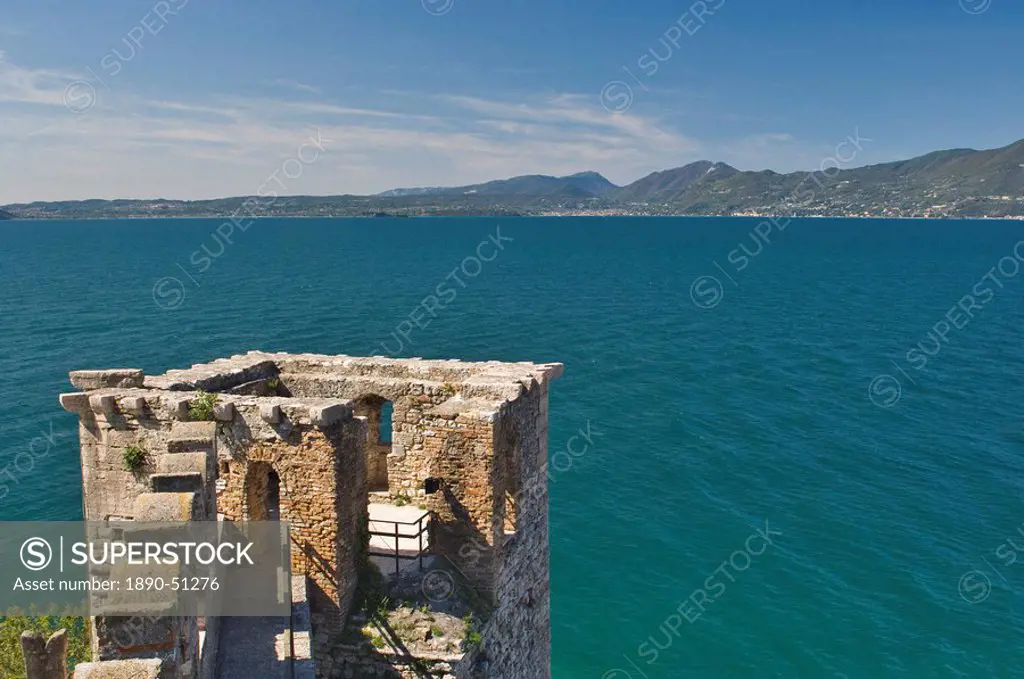 View over Lake Garda, from the castle ramparts, Torre del Benaco, Veneto, Italy, Europe