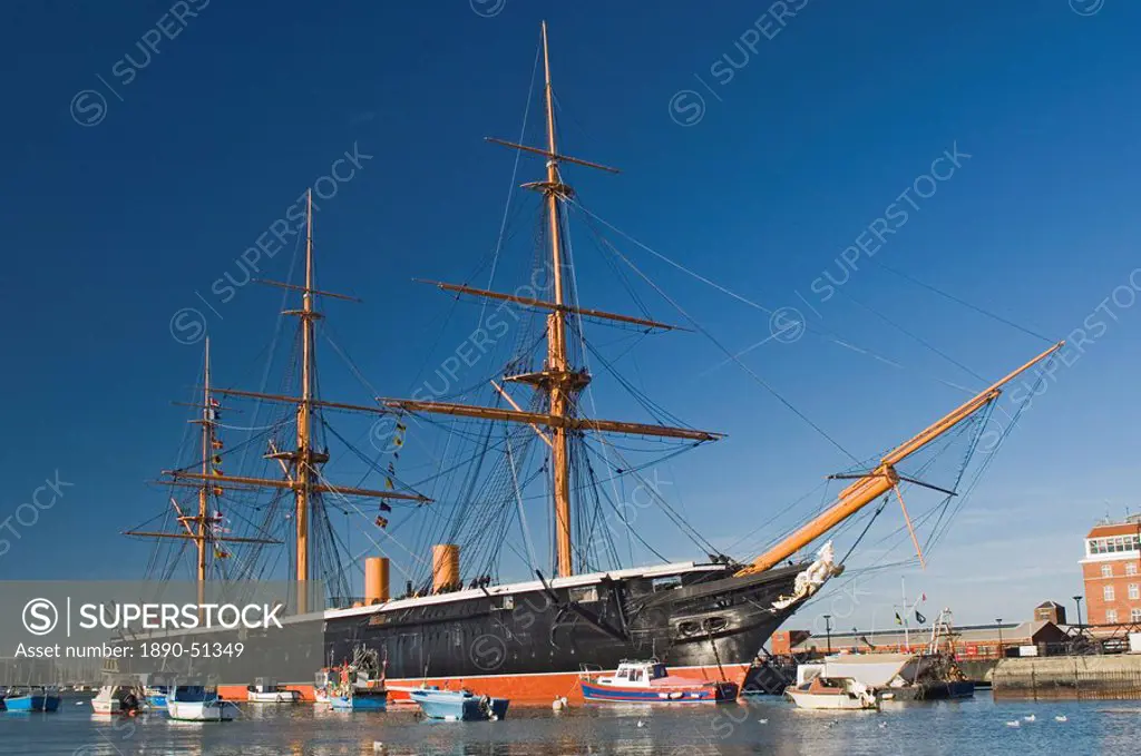 HMS Warrior, 1860, iron hull, built 1769_1765, sail and steam powered, Portsmouth Historical Dockyard, Portsmouth, Hampshire, England, United Kingdom,...