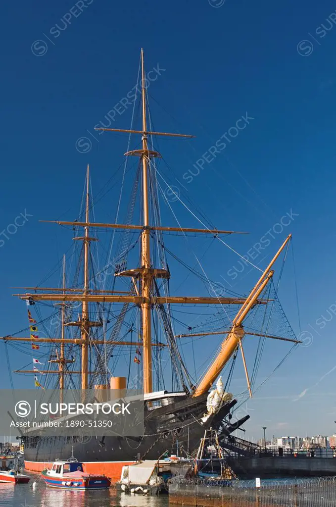 HMS Warrior, 1860, iron hull, built 1769_1765, sail and steam powered, Portsmouth Historical Dockyard, Portsmouth, Hampshire, England, United Kingdom,...