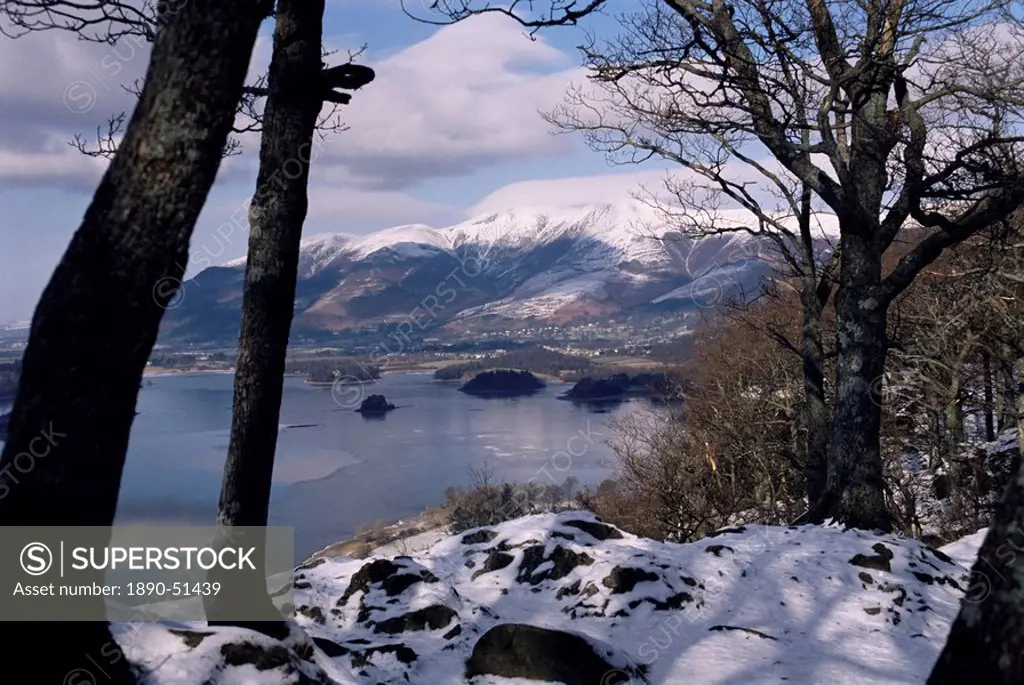 Derwentwater and Skiddaw in winter, Lake District National Park, Cumbria, England, United Kingdom, Europe