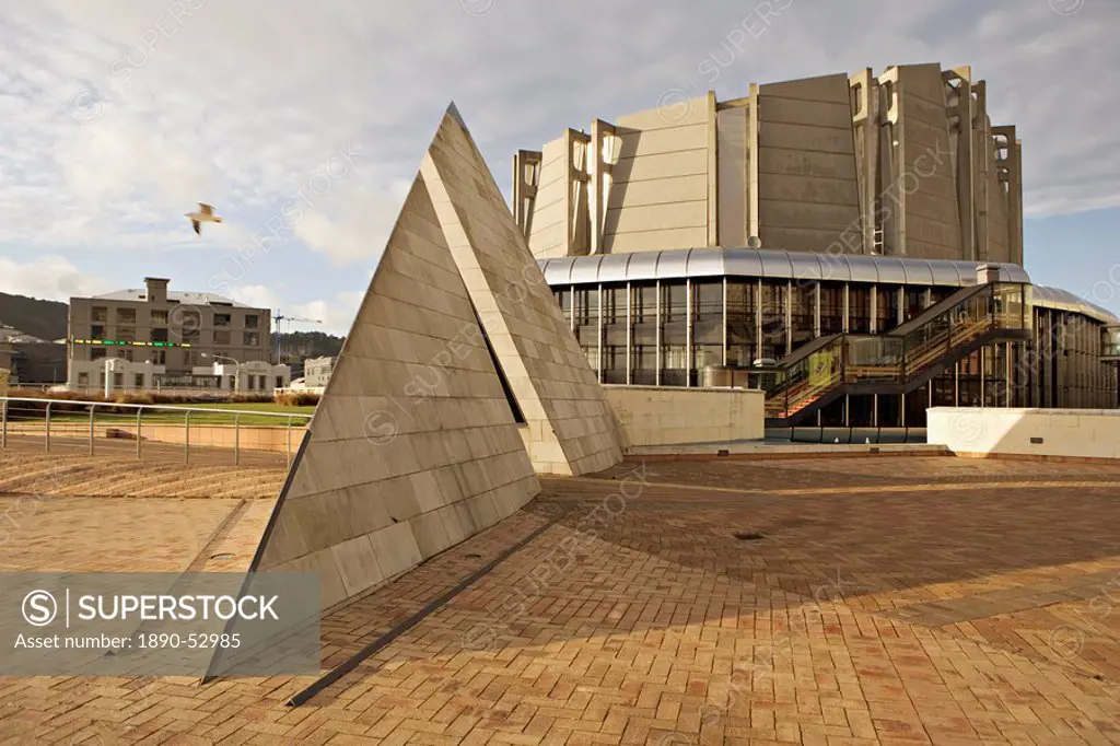 Pyramid shaped structure on the bridge that leads to the civic square, Wellington, North Island, New Zealand, Pacific