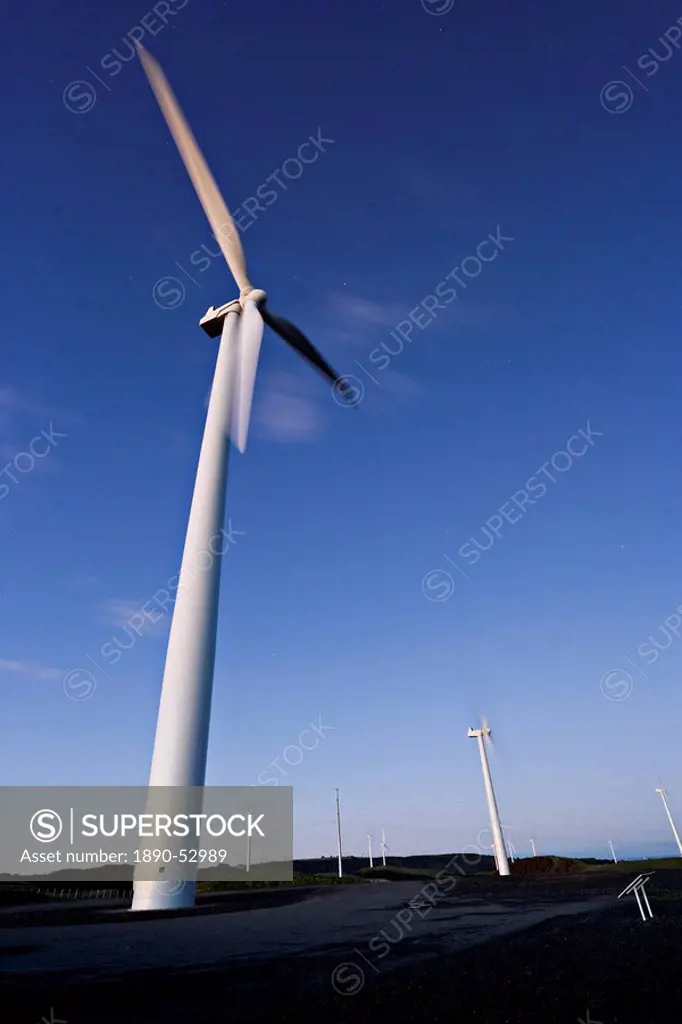 Windmills on a windfarm overlooking Palmerston North, Manawatu, North Island, New Zealand, Pacific