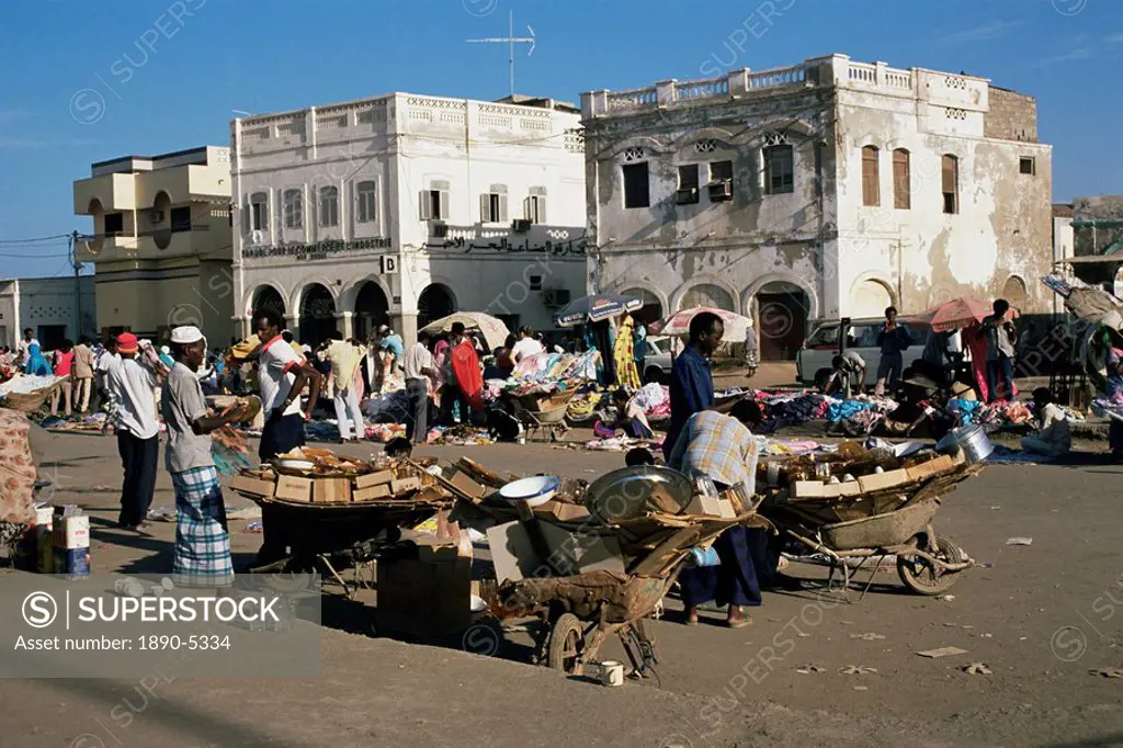 Outdoor bazaar scene, Djibouti City, Djibouti, Africa