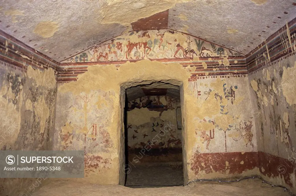 Etruscan tomb, Caccia e Pesca, Tarquinia, UNESCO World Heritage Site, Italy, Europe