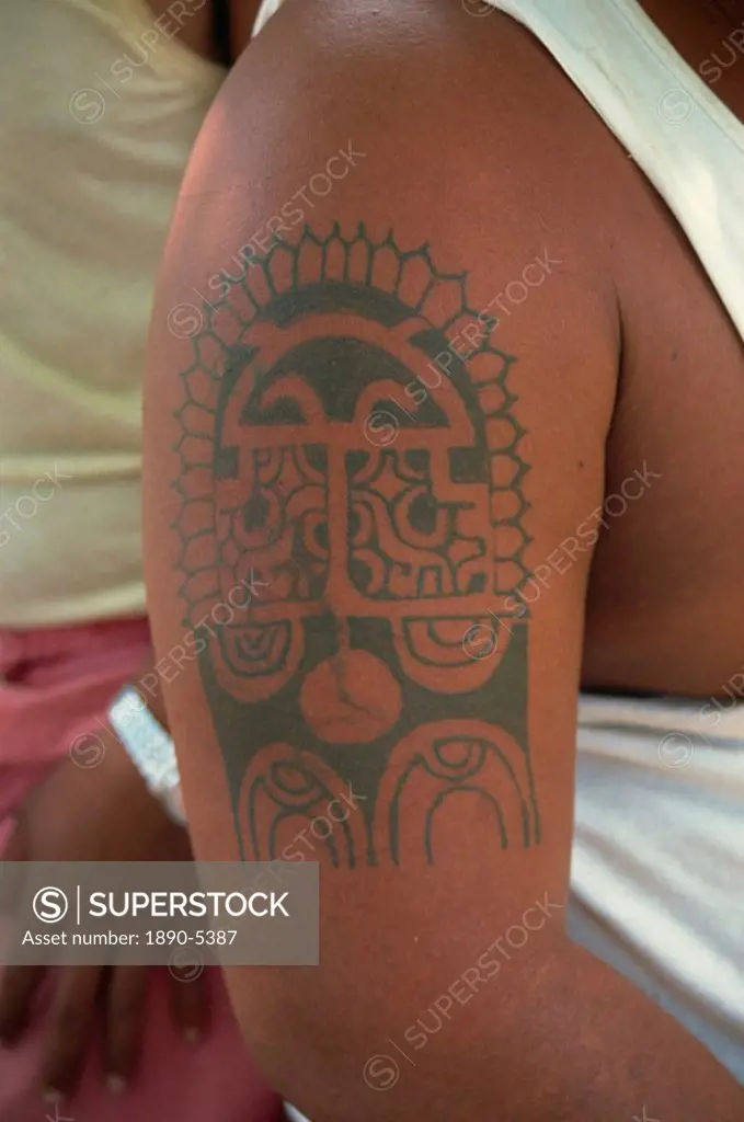 Typical Polynesian tattoo, Nuku Hiva, French Polynesia, Pacific Islands, Pacific