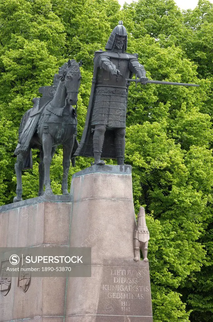Statue of Gediminas, Grand Duke of Lithuania and founder of Vilnius, Vilnius, Lithuania, Baltic States, Europe