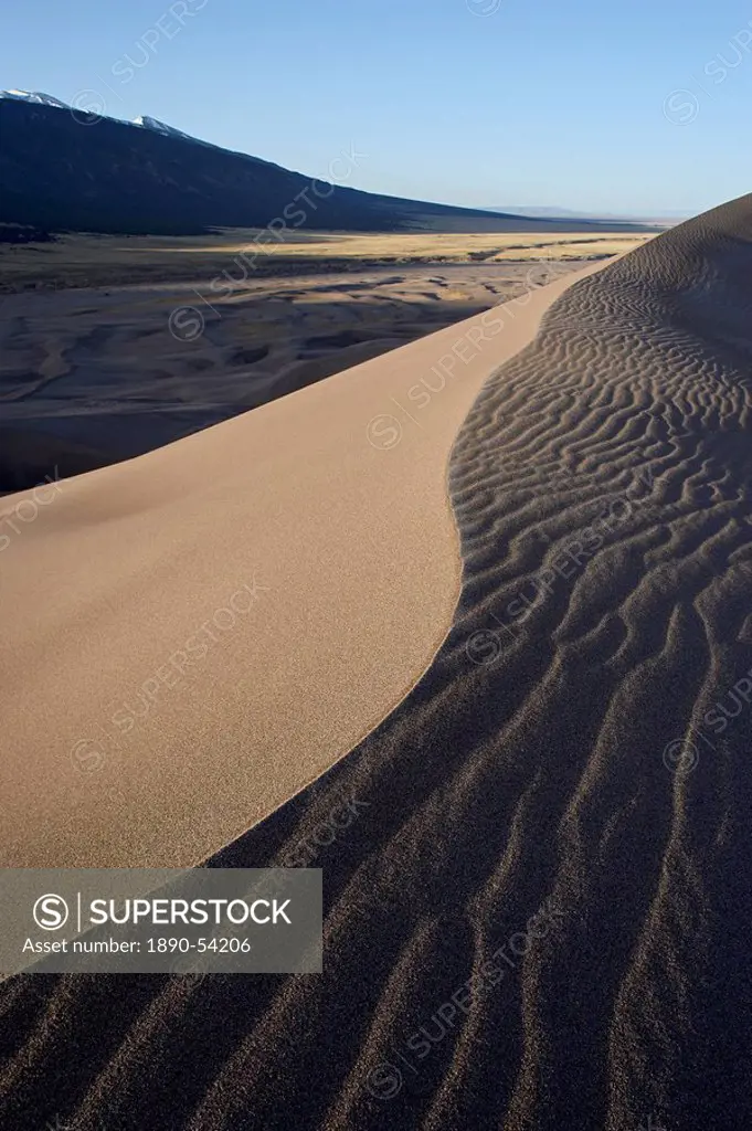 Sand dune ridge at dawn, Great Sand Dunes National Park and Preserve, Colorado, United States of America, North America