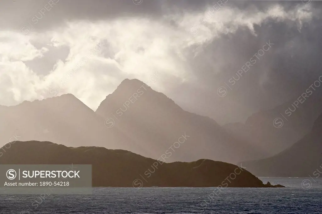 Mountains and clouds on the coast of South Georgia, Polar Regions