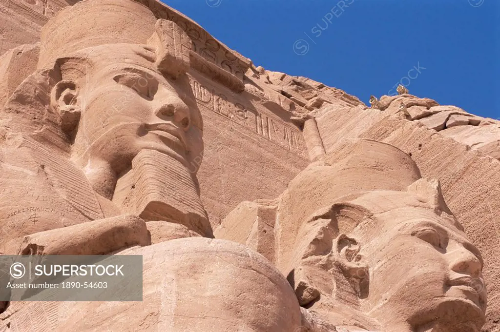 Statues of Ramses II Ramses the Great outside his temple, Abu Simbel, UNESCO World Heritage Site, Nubia, Egypt, North Africa, Africa