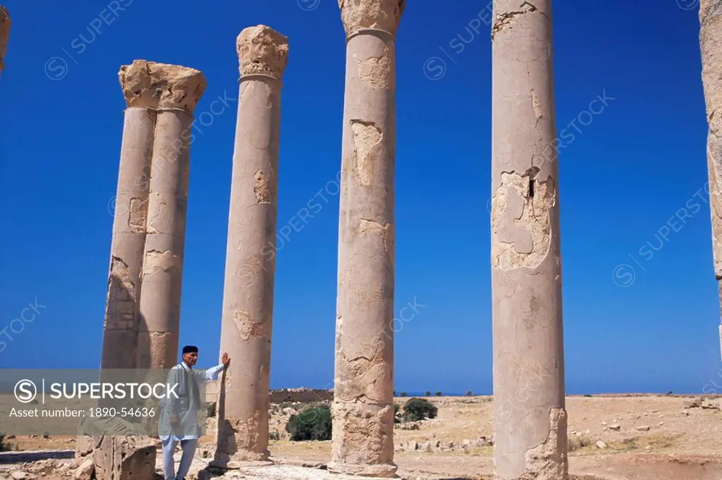 Palace columns, Tolemaide Ptolemais, Cyrenaica, Libya, North Africa, Africa