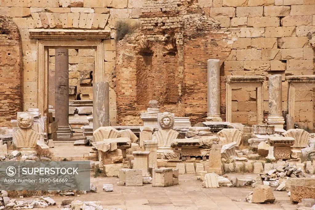 Settimius Severus Septimus Severus Forum, Leptis Magna, UNESCO World Heritage Site, Tripolitania, Libya, North Africa, Africa