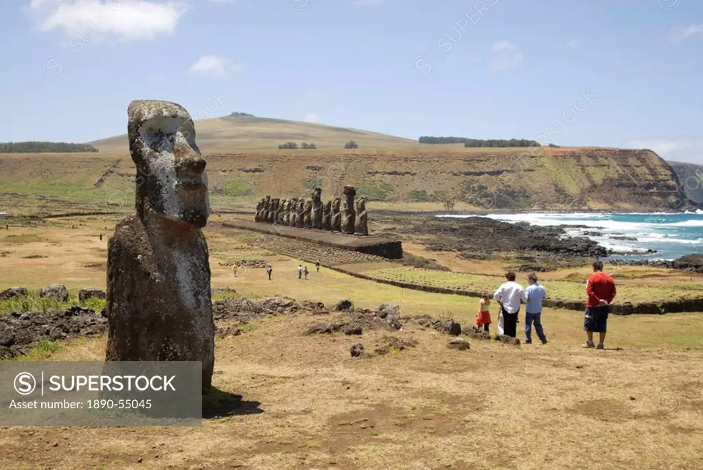 Walking moai, Ahu Tongariki, UNESCO World Heritage Site, Easter Island Rapa Nui, Chile, South America
