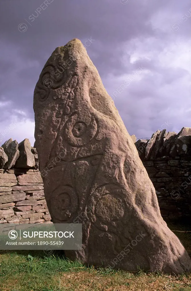 Stone with Pictish and early Christian symbols, Aberlemno Pictish Stones, Aberlemno, Angus, Scotland, United Kingdom, Europe