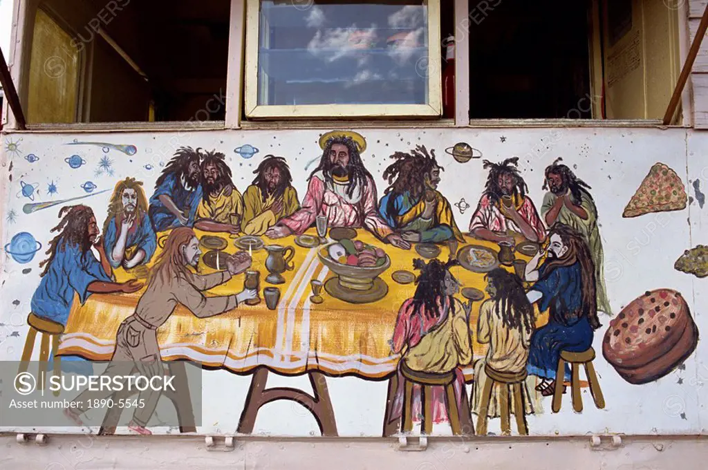 Last Supper, painted on a Rasta home, Bridgetown, Barbados, West Indies, Caribbean, Central America